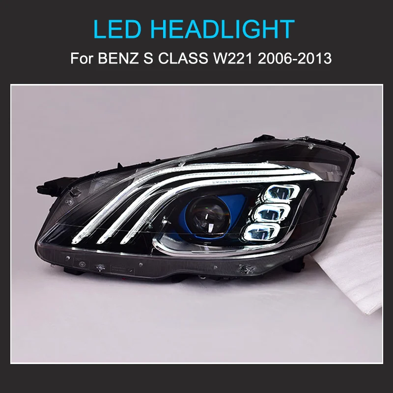 1 Pair LED Headlight Assembly for Benz S Class W221 2006-2013 Headlights Plug and Play with LED DRL Turning Front Head Lights