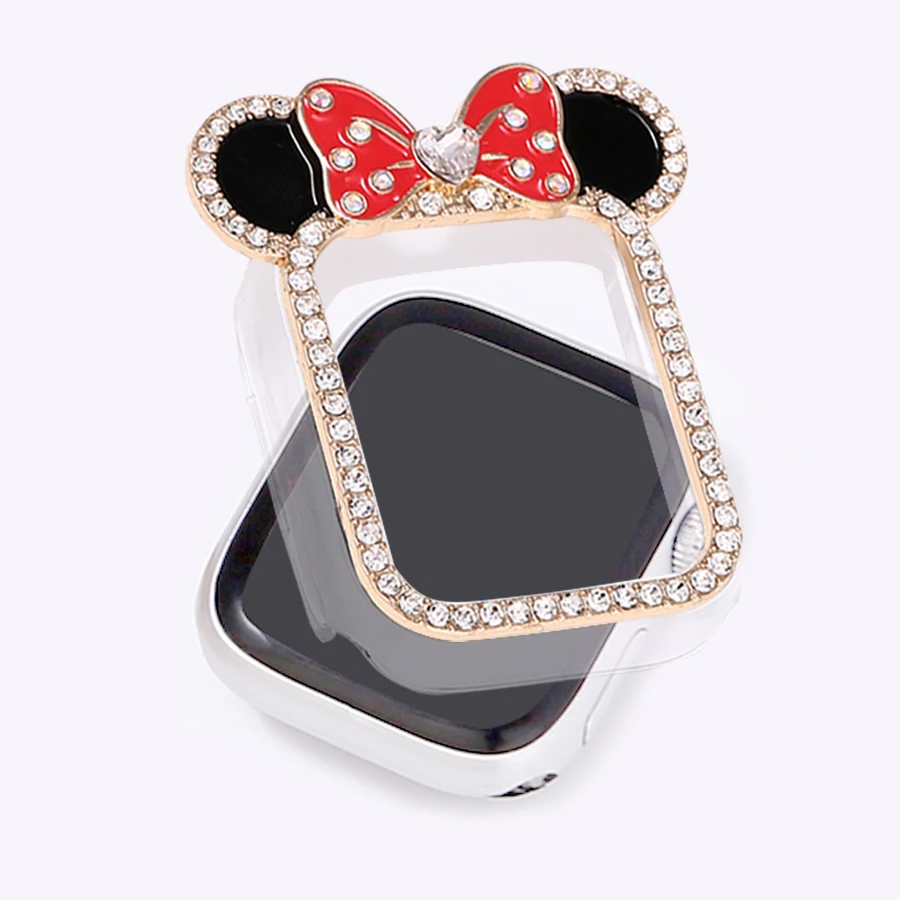 

Protective Case for Apple Watch series 9 8 7 Rhinestone Women Fashion Cute Cartoon Animals Frame Cover iWatch Series 41mm 45mm