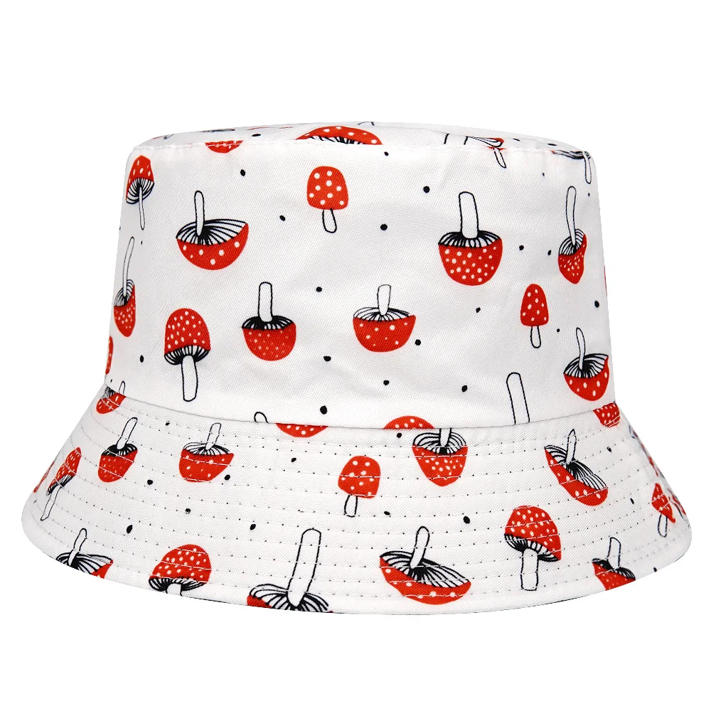 Mushroom Print Panama for Women Men Summer Outdoor Sunscreen Bucket Hats Reversible Fisherman Hat Female Fishing Sun Hip Hop