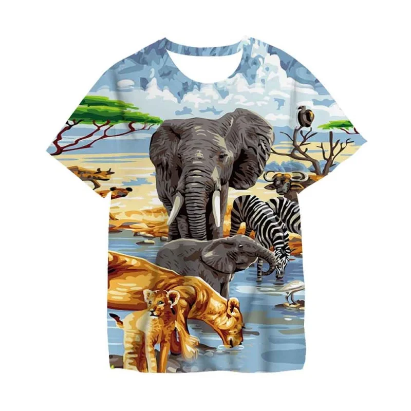 

Dinosaur Elephant Graphic T-Shirt For Men Fun Animals 3D Printed Tees Summer Fashion Round Neck Tops Loose Short Sleeve T Shirts