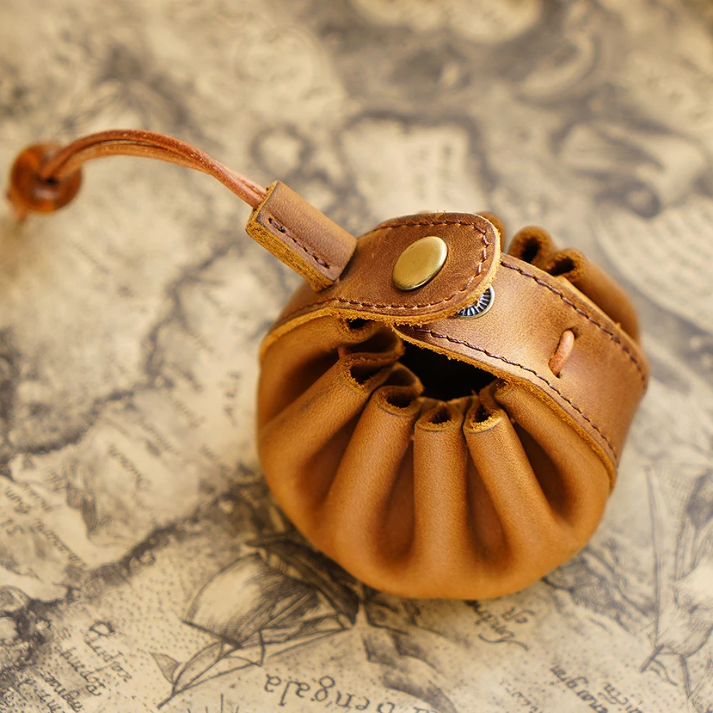 

Handmade Top-grain Cowhide Coin Purse Creative Drawstring Coin Bag Household Storage Bags Retro Genuine Leather Small Purse New