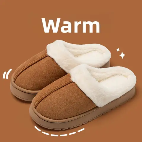 1 Pair Premium Cotton Slippers Couple Winter Indoor Non-Slip Thick Sole Plush Warm Home Shoes for Men and Women