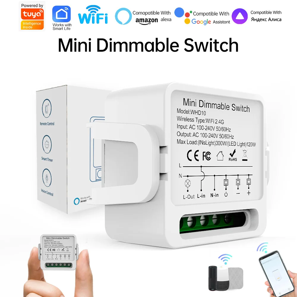 

Tuya WiFi Smart Dimmer Switch Module ,Voice Control & Timer Work With Alexa & Google Home, Mini In-Wall LED Controller