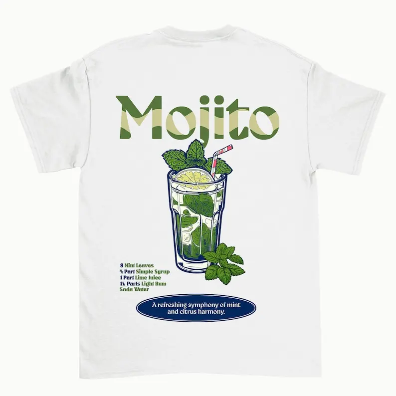 Mens or Women's, MOJITO Unisex T-Shirt, Cocktail Themed Gift, Made From Organic Cotton