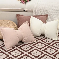 Cute Bow Pillow Soft Plush Cushion Cover Home Decor Solid Color Pillow Covers Living Room Bedroom Tatami Decorative Pillowcase