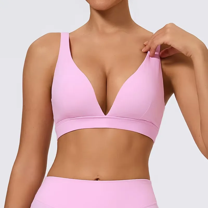 

Легкий компрессионный спортивный бюстгальтер для йоги с v-образным вырезом и перекрестной спиной для женщин, дышащий четырехсторонний эластичный бюстгальтер для тренажерного зала и фитнеса