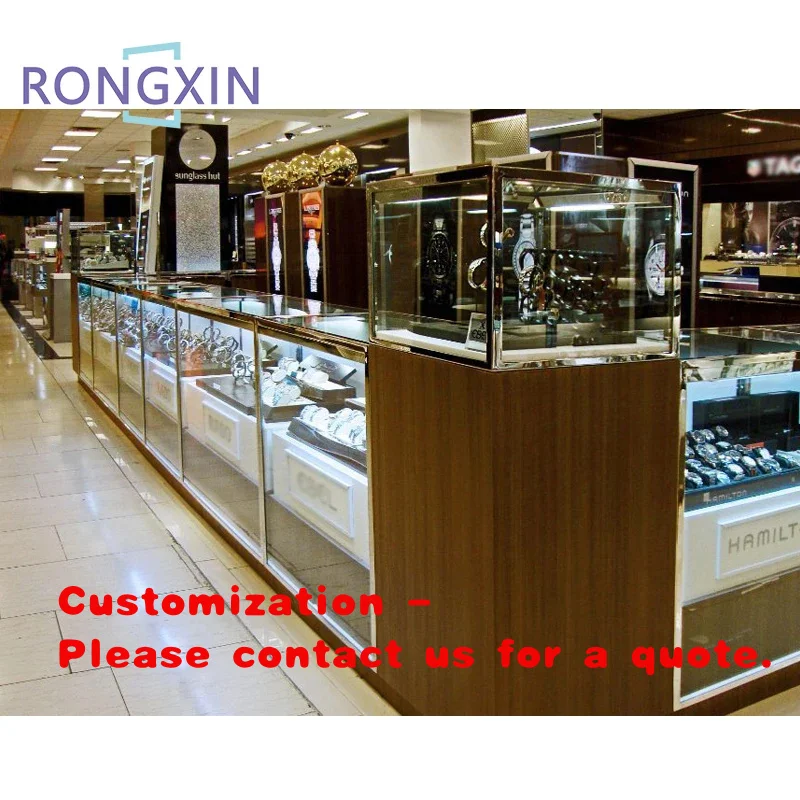 custom.Customized Fancy Retail Exhibition Furniture Portable Rotating Watch Jewelry Display Showcase With Led Lighting