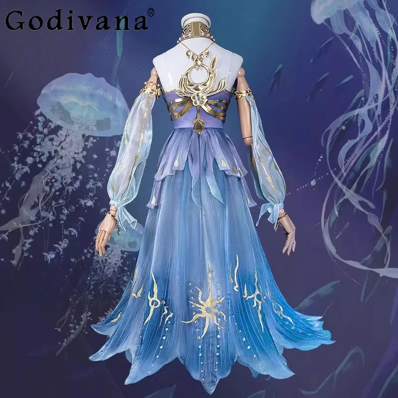 다섯 번째 성격 Cos 의류 여성 2 차원 게임 코스프레 드레스 세트 여성 여름 블루 할로윈 드레스