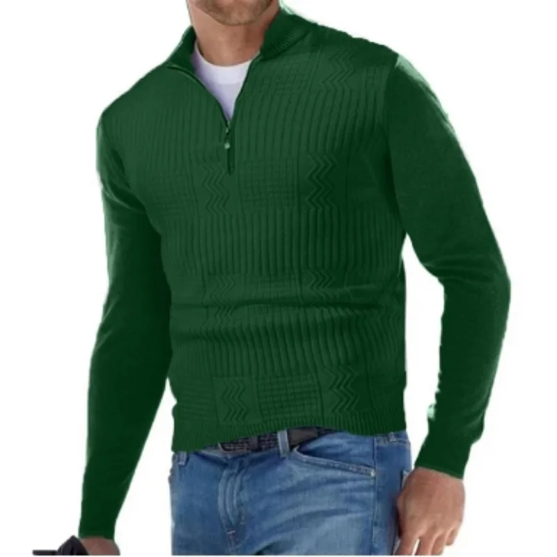 

New Men's Half Zipper Sweaters Solid Color Pullover V-neck Long Sleeve Knitted Warm Sweater Autumn Casual Slim Sweatshirts