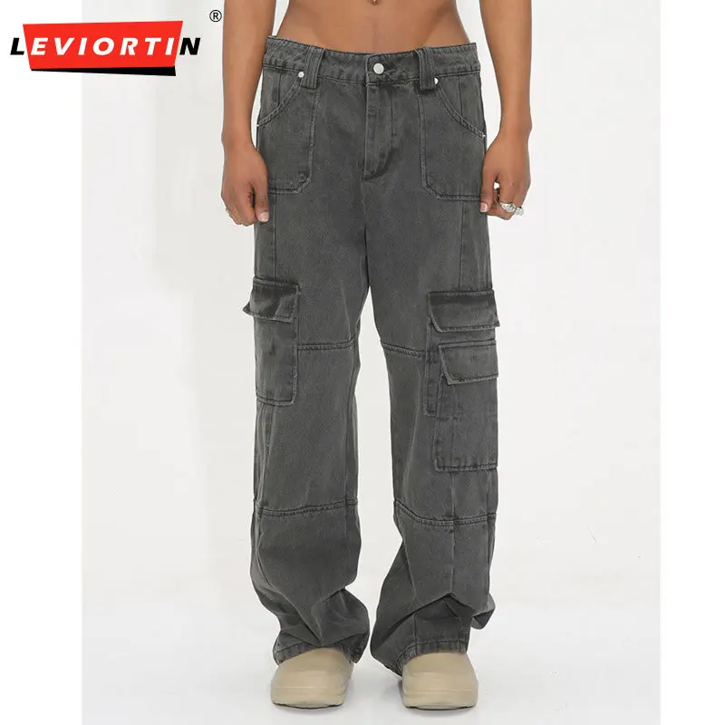 ملابس عمل عصرية شبابية للرجال من فور سيزونز، جينز واسع الساق، كاجوال للشارع الأمريكي القديم، متعدد الاستخدامات، فضفاض مستقيم #1