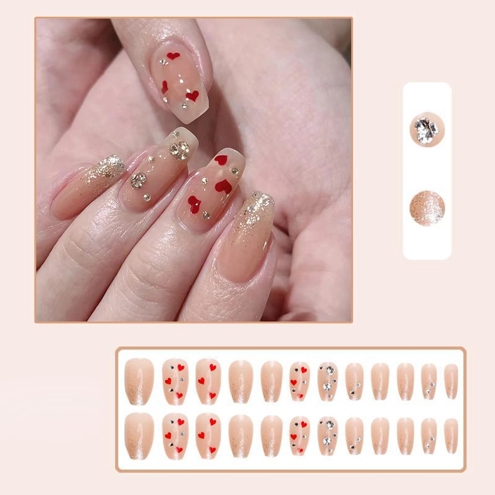 Nude False Nails with Silver Glitter Natural Unbreakable Nail Simple Wear for Hot Girl Dress Matching