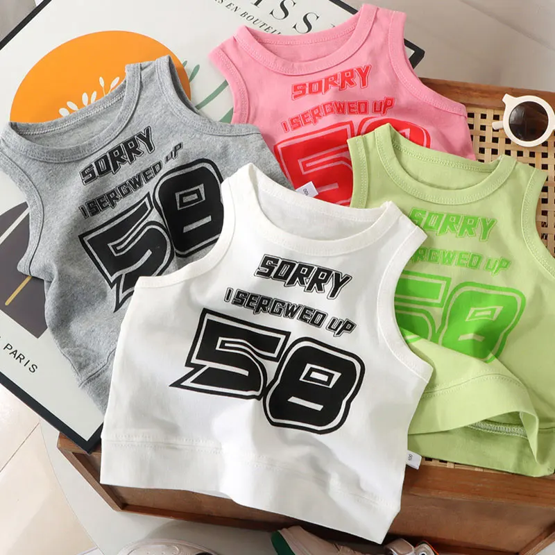 Summer Girls Tank Tops Sleeveless Vest for Kids Children Sports Tops Letter Leisure Teen Underwear Baby Clothing