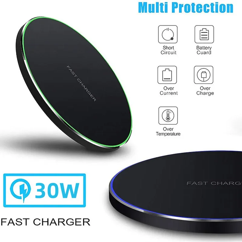 30W Wireless Charger Pad Stand Desk Mobile Phone Fast Charging Station Dock For iPhone 15 14 13 12 11X8 Samsung Xiaomi Huawei