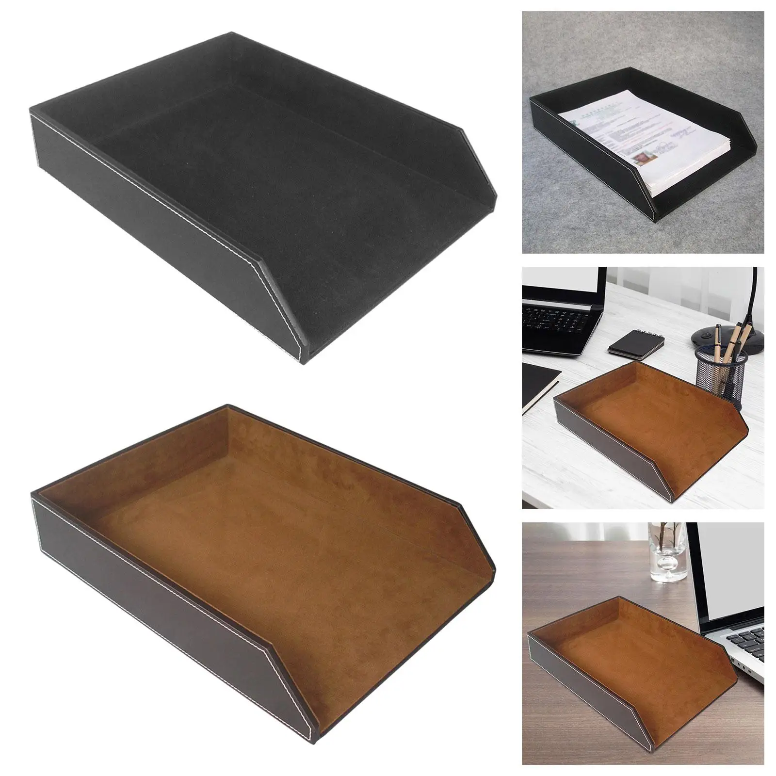 Single Tier File Holder Storage PU Stackable Durable Document File Sorter Paper Sorter Paper Letter Tray for Home Office Desktop