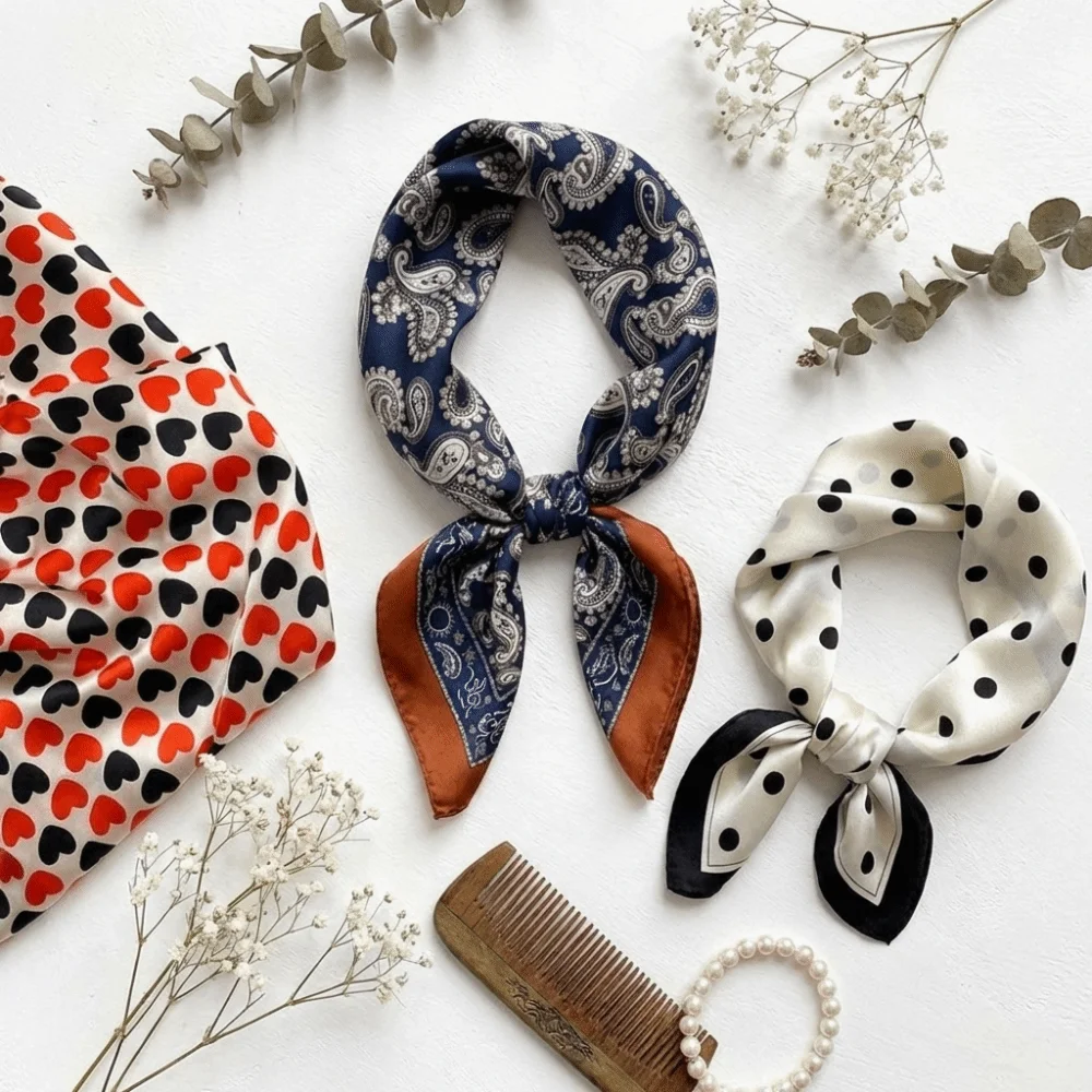 

Fashion 45x45CM Silk Scarf Headscarf/hair Wrap Printed Square Scarf Geometric Pattern Minimalist Neckerchief Versatile Use
