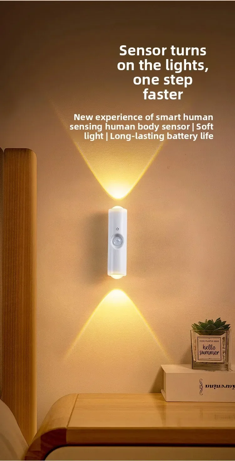 Motion Sensor Night Light 7-Color LED Toilet Night Light Bedroom Living Room Corridor Double-Headed Wireless Wall Lamp Magnetic