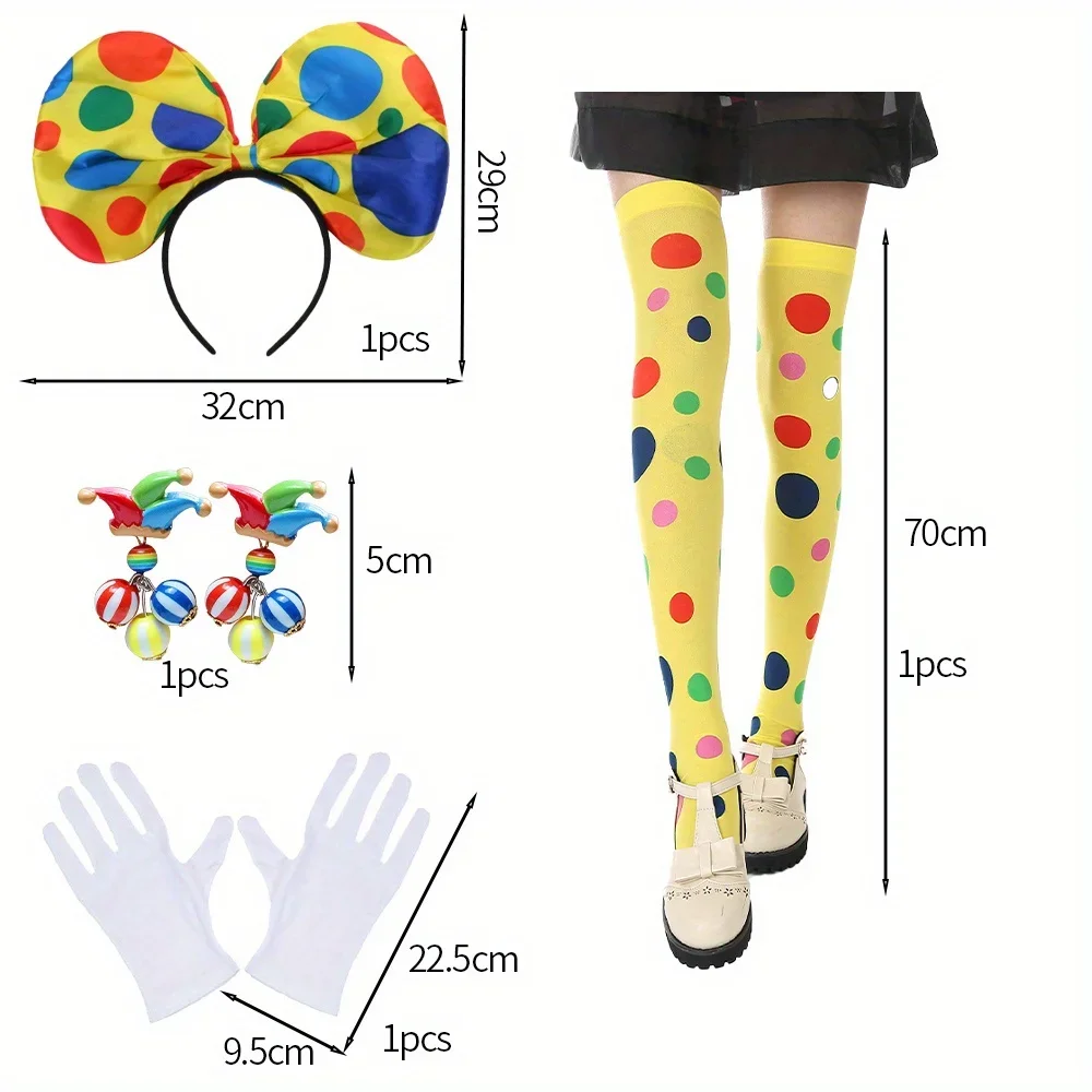Clown Socks knee-high Socks Colorful Rainbow Garter Clown headband suitable for girls Halloween carnival circus stage costumes