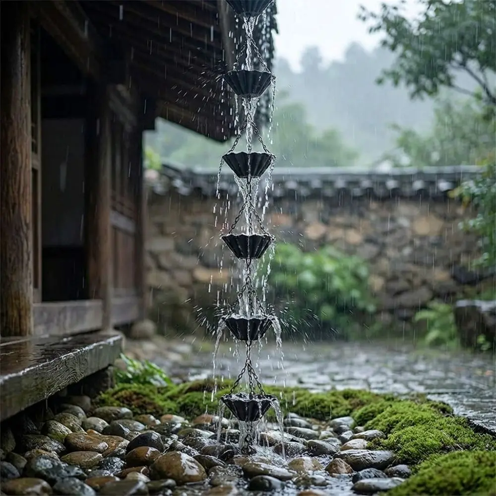 Japanese Style Metal Flowers Rain Chain 7 Cups Hanging Rain Chain for Gutters Weather Resistant Corrosion-resistant