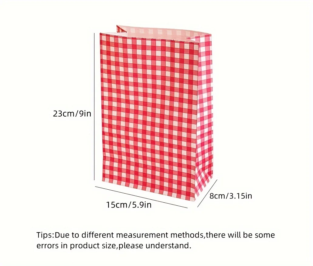 Plaid Patterned Gift Bags with Stickers - 50 Piece Set, Paper Material, Assorted Colors, Perfect for Party Favors and Presents