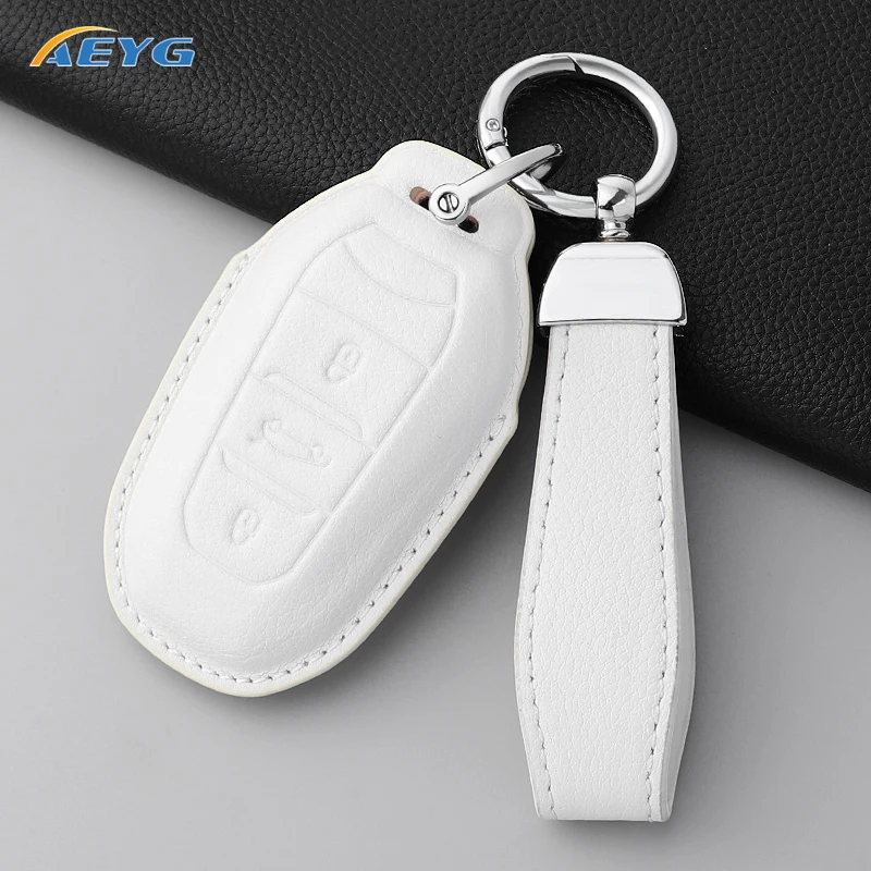 leather Car Key Case Cover Shell Fob Holder For Peugeot 308 408 508 2008 3008 4008 5008 For Citroen C4 C6 C3-XR Accessories
