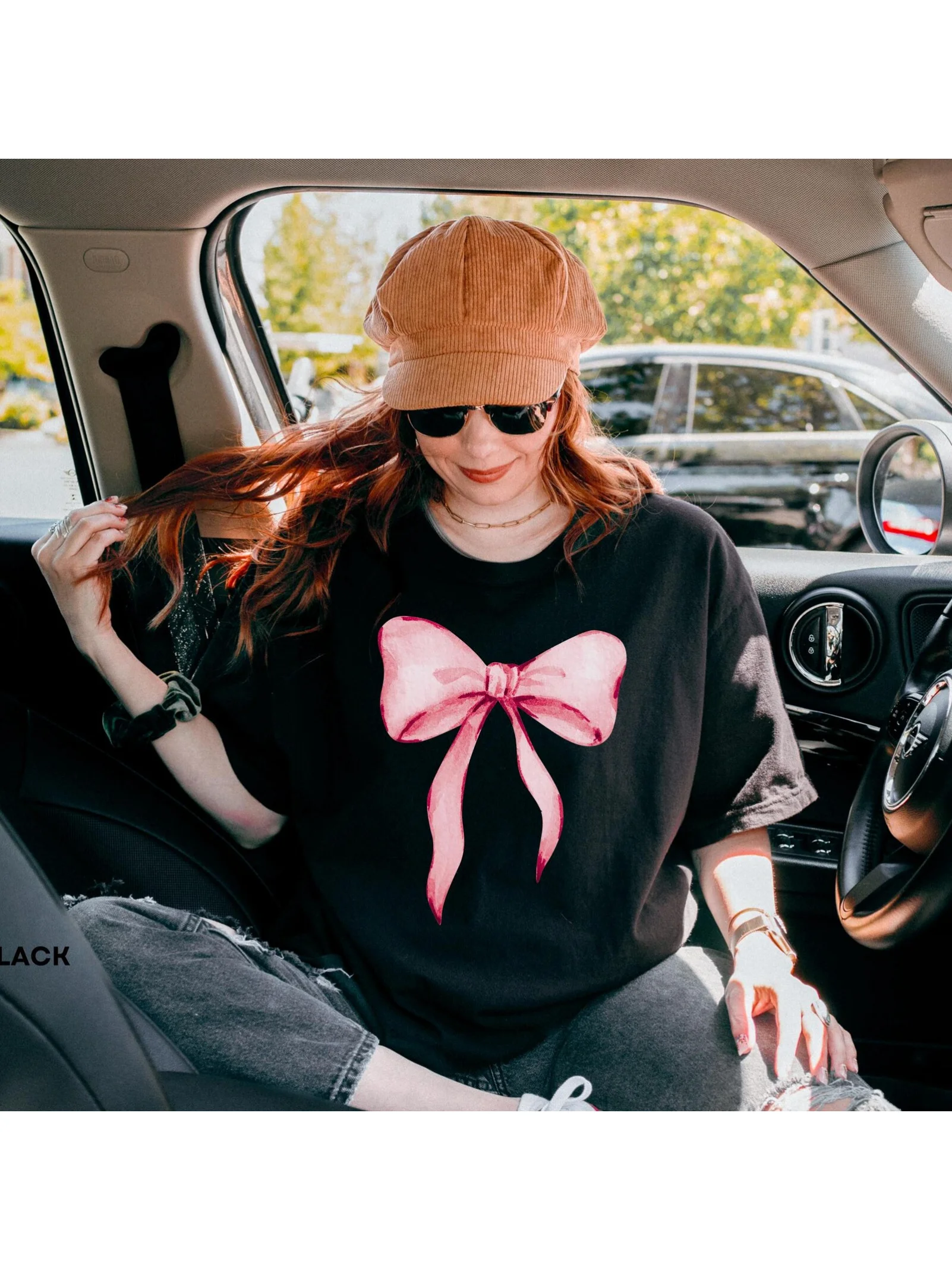 Kurzarm-T-Shirt für Damen mit rosa Schleifenaufdruck – atmungsaktive Rundhals-Harajuku-Kurzarm-beiläufige ästhetische Kleidung ﻿