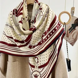 2023 Double-Sided Blanket Scarf Wraps 130*130CM Fashion Belts Print Wool Foulard Shawl Echarpe for Women Autumn Winter Scarves