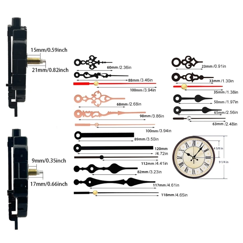 Confezione da 2 movimenti per orologio a pendolo con 6 paia lancette per riparazione orologio fai da te