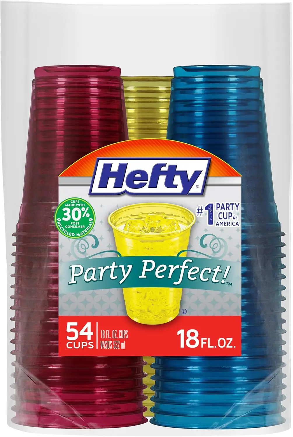 

Tinted Disposable Plastic Cups, 18 oz, 54 Count, Red, Blue, Yellow, for Parties and Large Gatherings