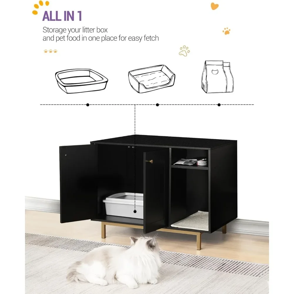 Cat Litter Box Enclosure, Hidden Litter Box Furniture, Wooden Pet House Side End Table, Storage Cabinet Bench for Living Room