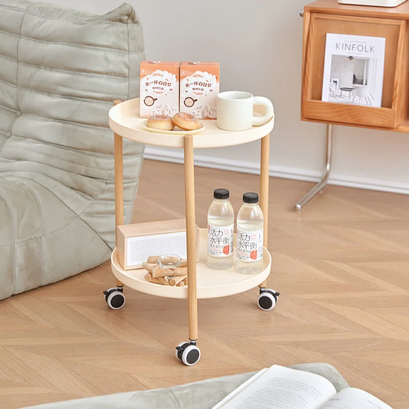 

Small Coffee Table Cream Wind Movable Brake Roller Cart Shelf with Wheels Coffee Tables Ins Nordic Side Table Furniture Mesas