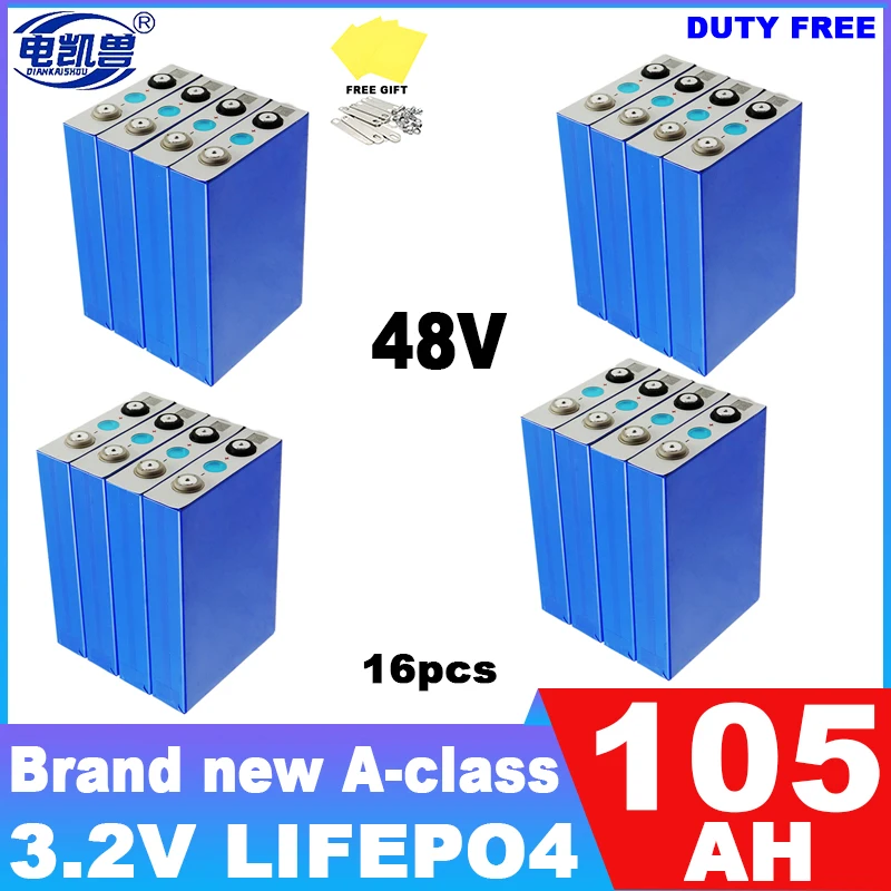 

LiFePO4 Battery 16pcs 3.2V 320Ah 280Ah 202Ah 105Ah Grade A Cell For DIY 12V 24V 48V Travel Solar RV Campers Lithium Battery Pack