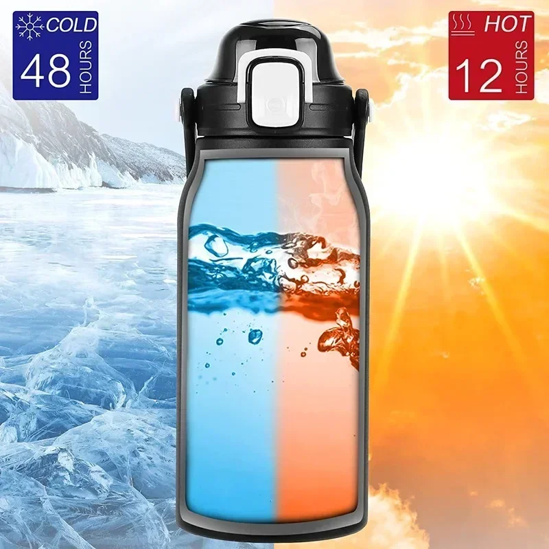 2000ML Tumbler Thermo Bottle Large Capacity With Straw Stainless Steel Thermal Water Bottle Cold and Thermo Cup Vacuum Flask Gym