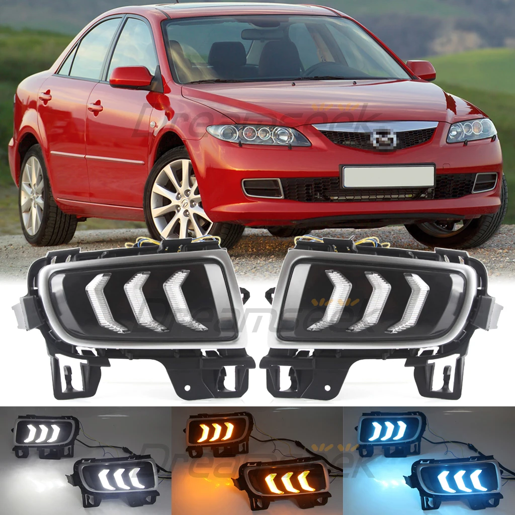 LED Day Running Lamp DRL Bumper Fog Lamp For Mazda 6 Atenza Facelift Model 2005 2006 2007 2008 2009 W/ Turn Signal Mustang Style
