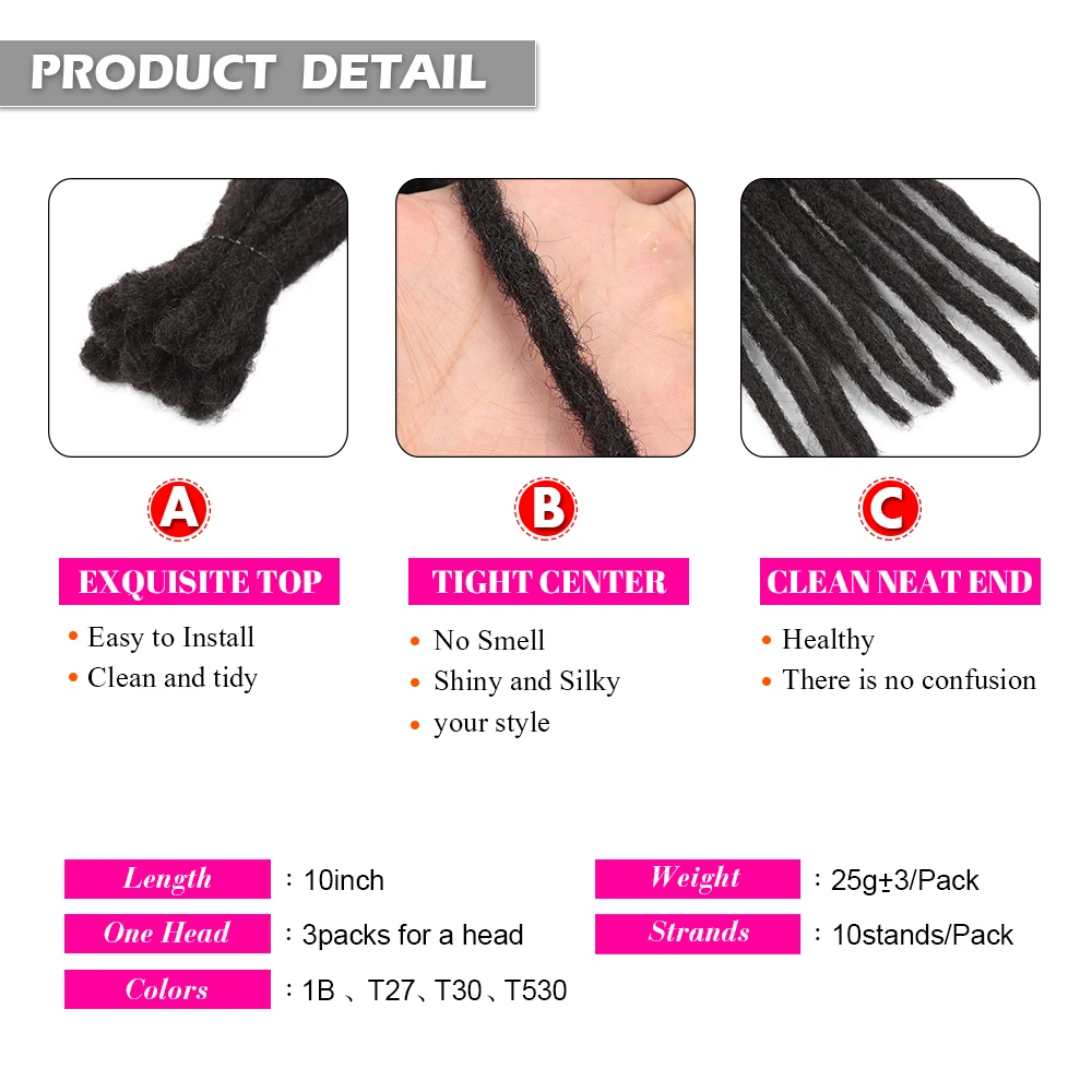 Dreadlock Extensions For Men/Women Afro Kinky Straight 100% Human Hair Handmade Loc Extensions Hair for Braid Crochet