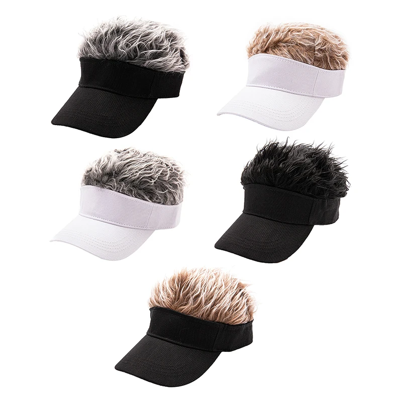 Golf Baseball Cap with Fake Flair Hair Cap Sun Visor Fun Toupee Hats Mens Womens Spiked Hairs Wig Hat