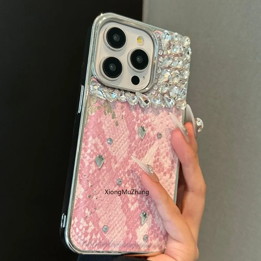 Pink Mermaid Scales Pattern Luxury Rhinestone Custom for Iphone 13Pro Max 15Pro 12Pro 14 Pro Max Diamonds Shockproof Phone Case