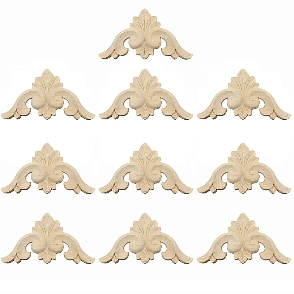 10PCS Antique Decorative Wood Appliques Furniture Decor Cabinet Door Miniatures Wooden Mouldings Flower Carving Figurines Craft