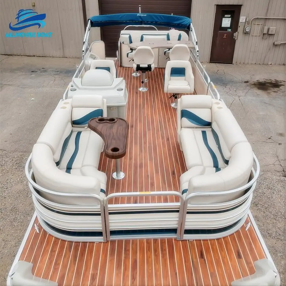 Summer New Product Newest Design Aluminum Fishing Pontoon Boat with Seagrass Floor for Drifting 7-9 Persons Lakes & Rivers Use