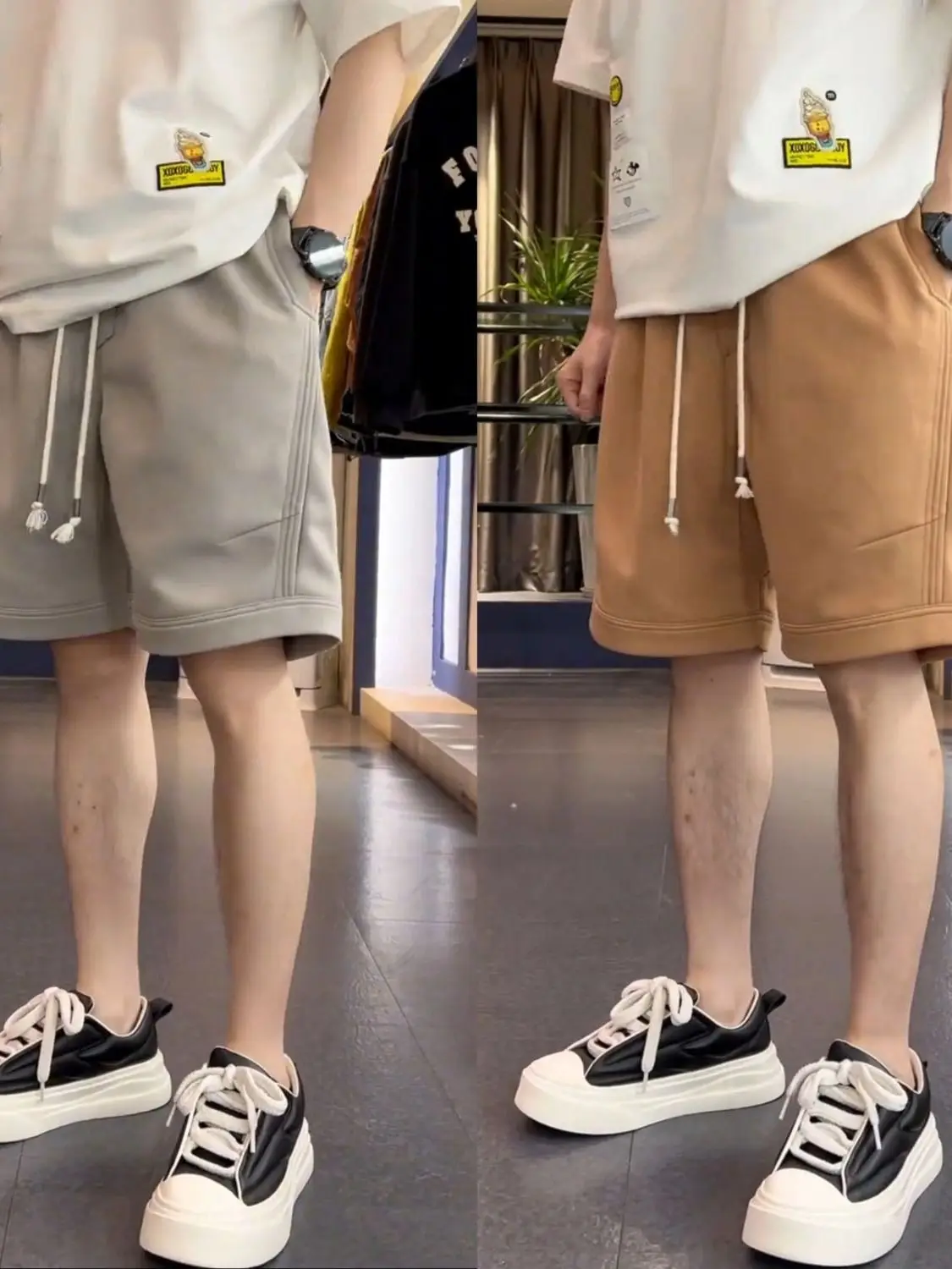 

Летние повседневные мужские брюки в американском стиле Faion orts, свободные прямые брюки для пар, одинаковый цвет, простой дизайн, пять четвертей...