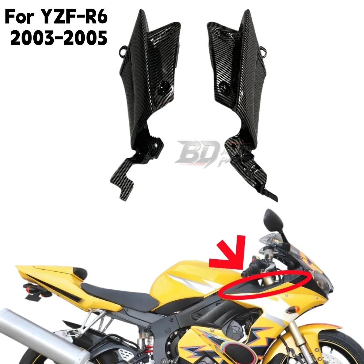 For YAMAHA YZF-R6 YZF R6 2003 2004 2005 Motorcycle Front Side Air Duct Cover Fairing Kit Ram Air Intake Panel Guard Accessories