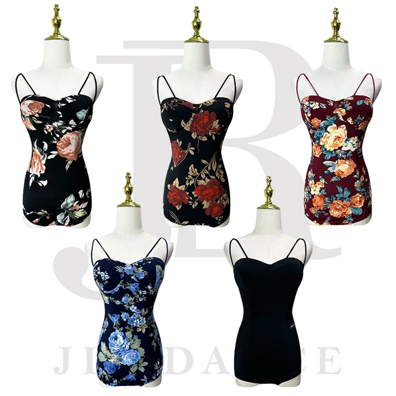 2024 Latin Dance Tops Women Flower Print Suspender Bodysuit Adult Ballroom Dance Clothes Practice Wear Performance Tops DNV20741