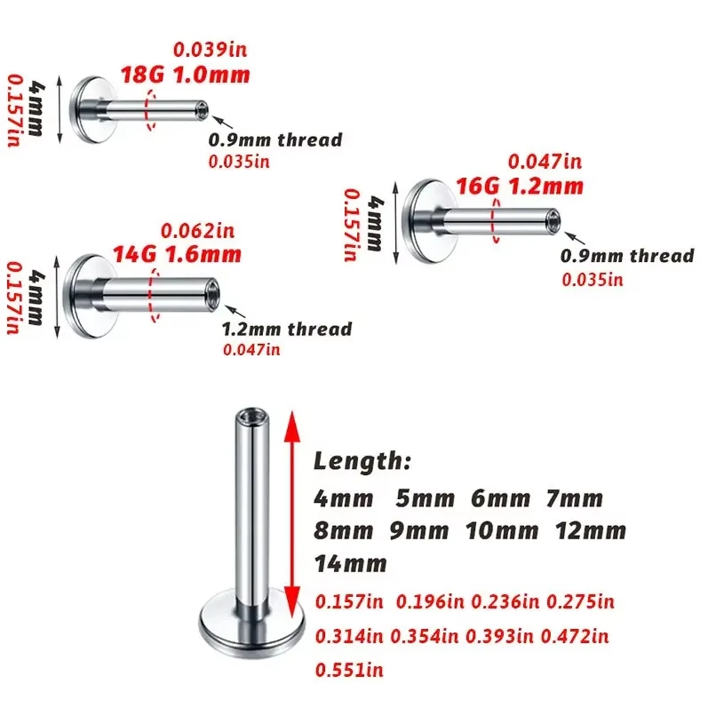 10 Stück G23 ASTM F36 Titan Labret 16G 18G Innengewinde Plug Septum Ohr Lippen Nase Piercing Tragus Körperschmuck Zubehör – Detail 3
