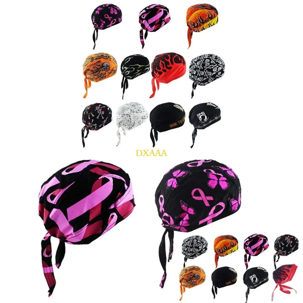 DXAA Head Wraps Cycling Skull Cap Beanie Motorcycle Helmet Liners Hip Hop Gothic Flame Skull Printed Pirate Hat Bandanas