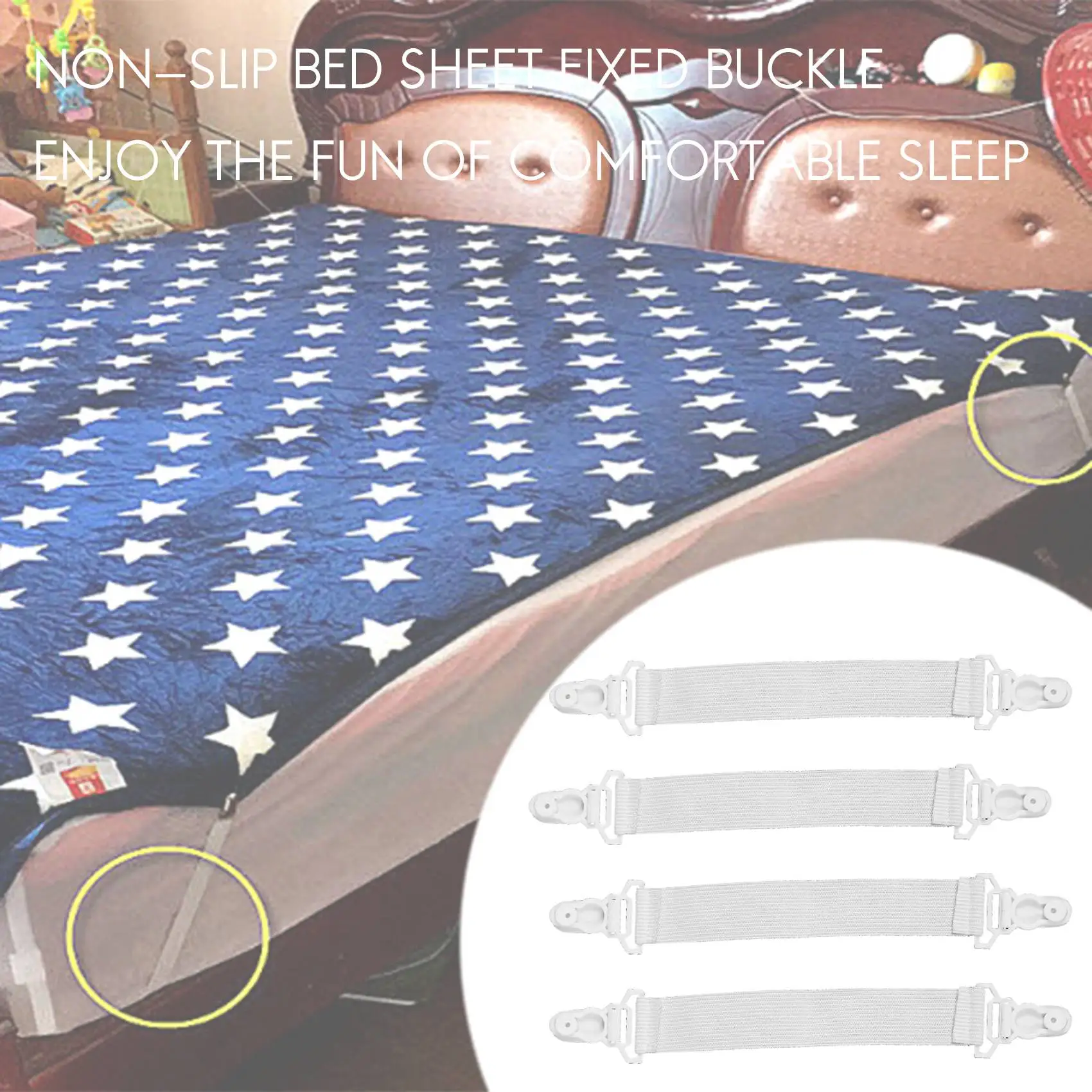 AT16 4 Pcs Home White Elastic Mattress Bed Sheet Grippers Clips