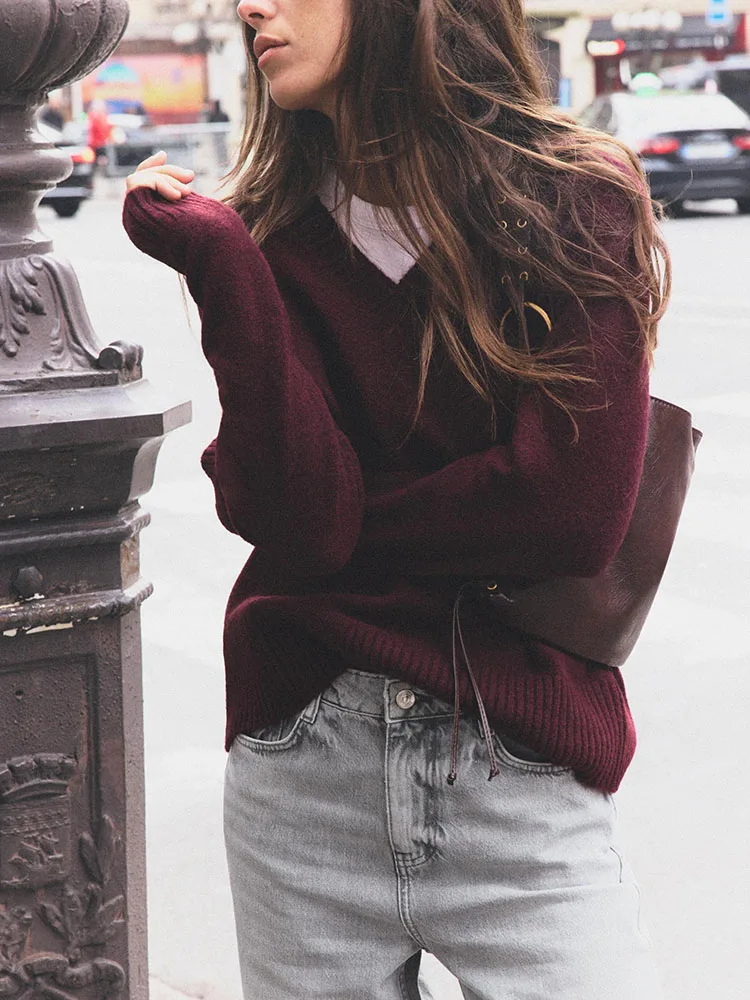 2025년 신상 가을 여성 루즈핏 부드러운 브이넥 긴팔 니트웨어 캐주얼 스타일 편안한 패션 청소년 소녀용