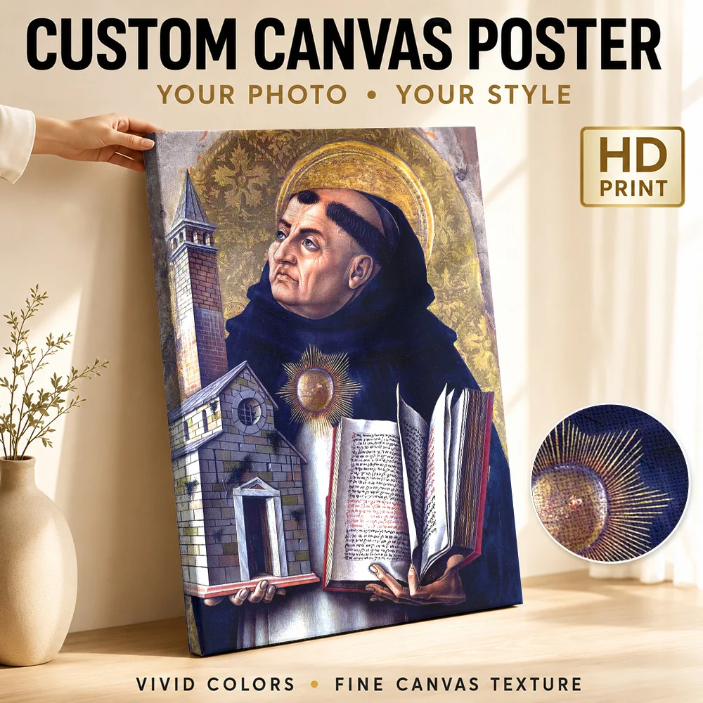 Saint Thomas Aquinas Faith Canvas Print With Wooden Frame Personalized Photo Classical Religious Portrait Wall Art For Study