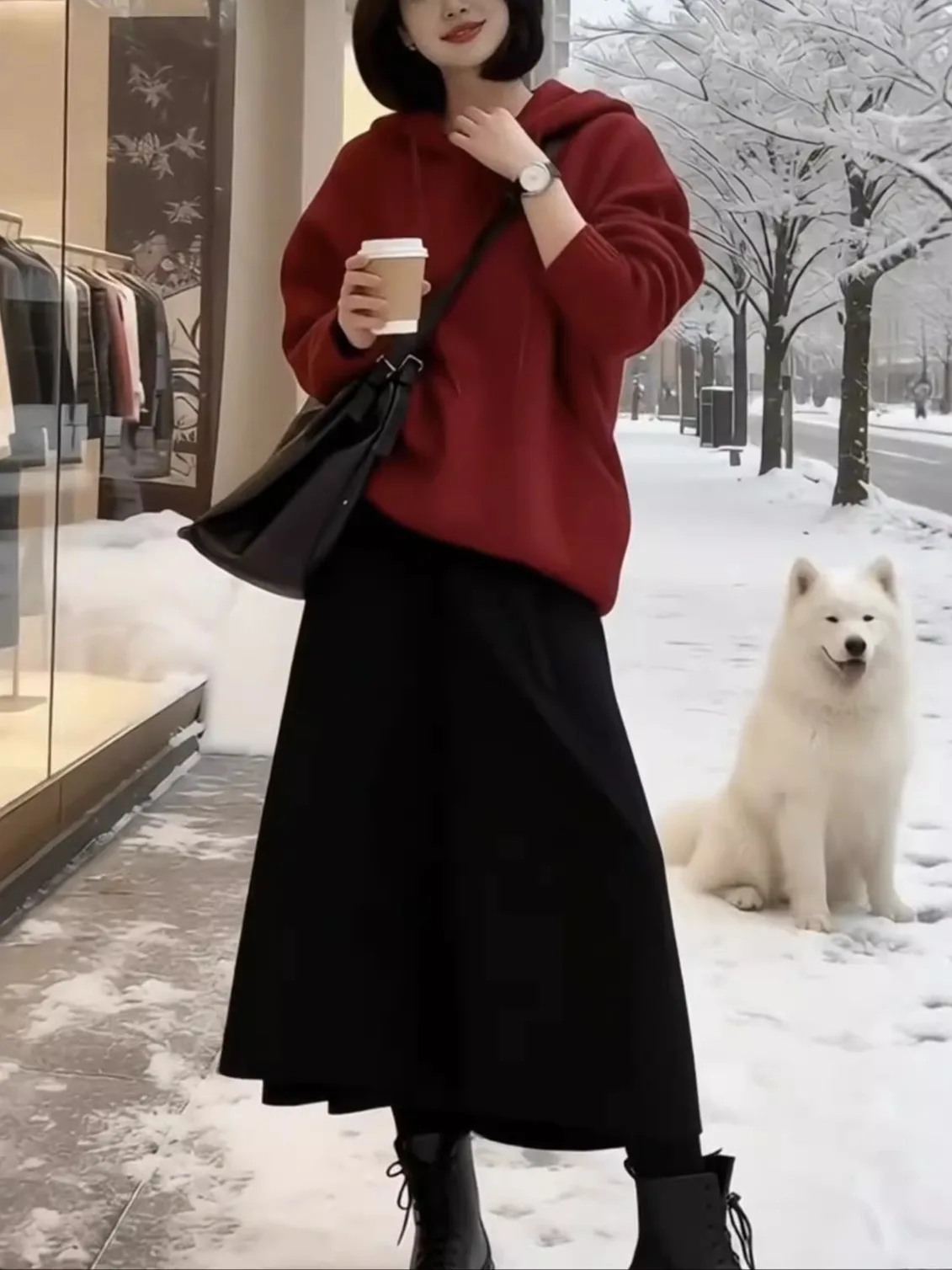 

Loose Fit Lazy Sle Hoodie Knitwear Women's Red Oversize Autumn Winter Casual Sweater Soft Cotton Long Sve Streetwear