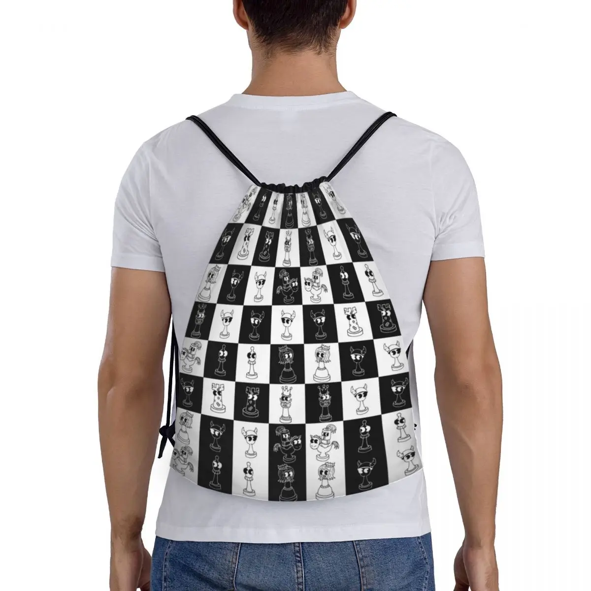 Chess Club Seven Drawstring Bags para homens e mulheres, mochila esportiva portátil Gym, peça do jogo de xadrez, mochilas de armazenamento de compras