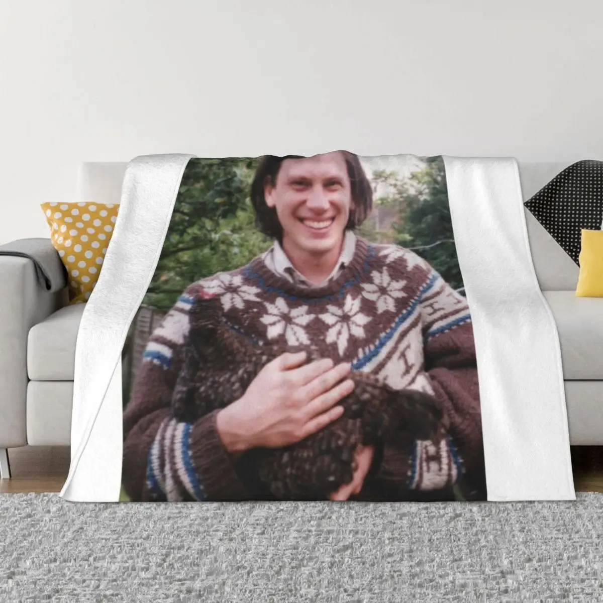 

Jeff Mangum and a chicken Throw Blanket Blankets Sofas Of Decoration Bed Fashionable Blanket Flannel Fabric Custom Blanket