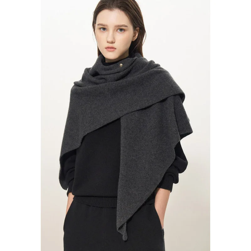 「Marca de lujo」Corea del Sur 24 Otoño e Invierno hebilla triangular a juego chal tejido de lana para mujer grande